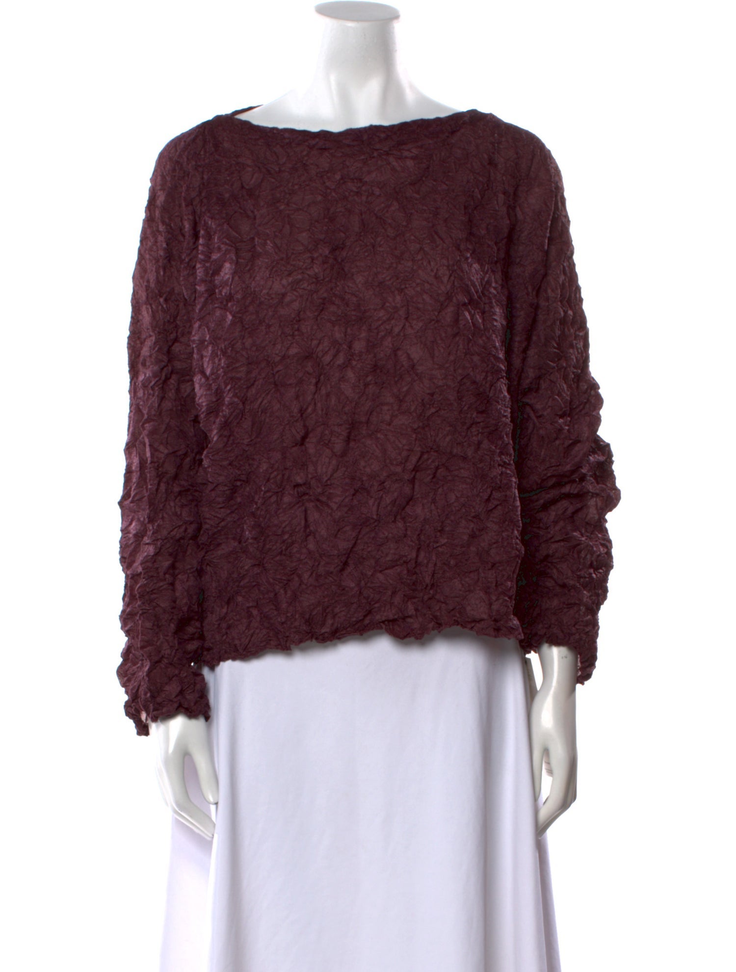 Issey Miyake Me Bateau Neckline Long Sleeve Blouse