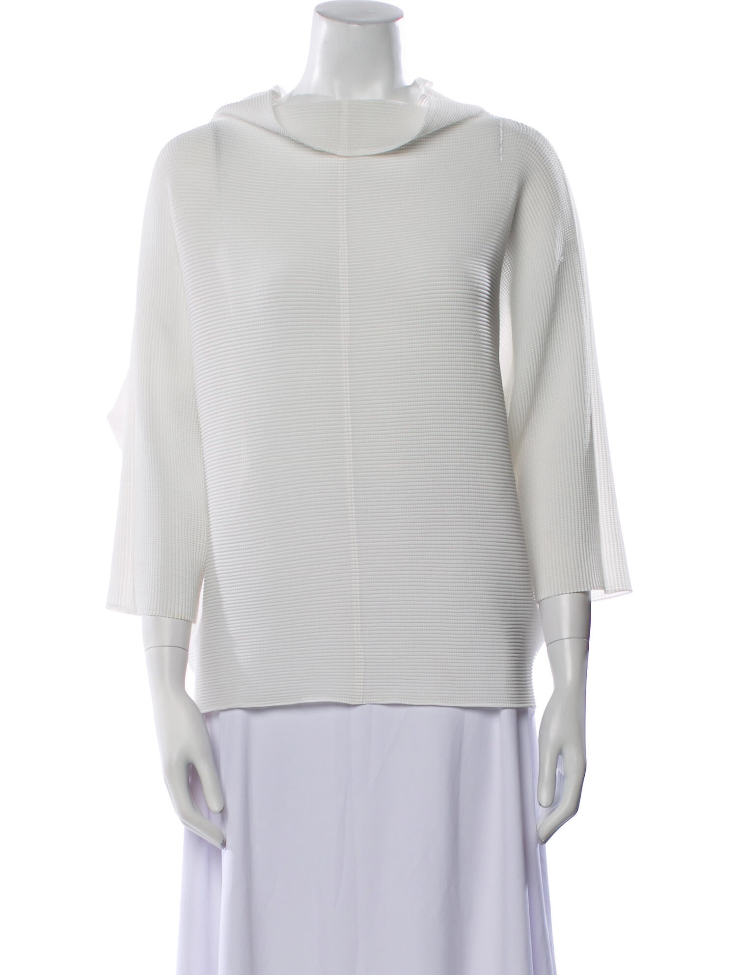 Issey Miyake Me Cowl Neck Three-Quarter Sleeve Top