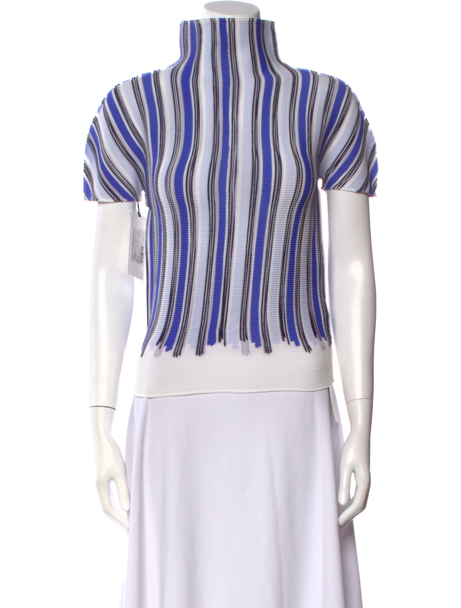 Issey Miyake Me Striped Mock Neck Top