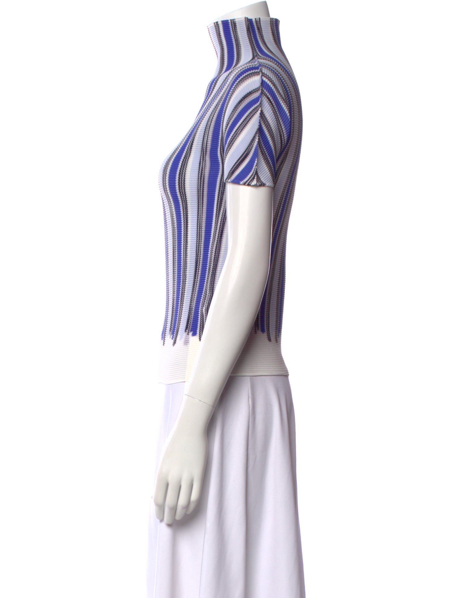Issey Miyake Me Striped Mock Neck Top