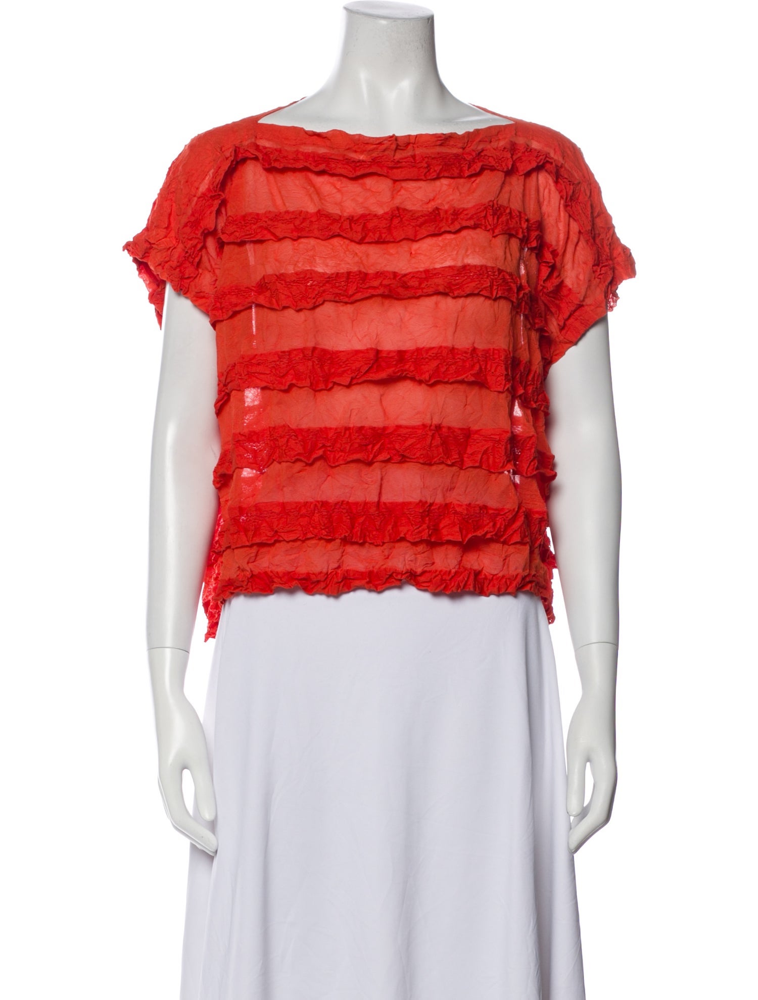 Issey Miyake Me Bateau Neckline Short Sleeve Crop Top