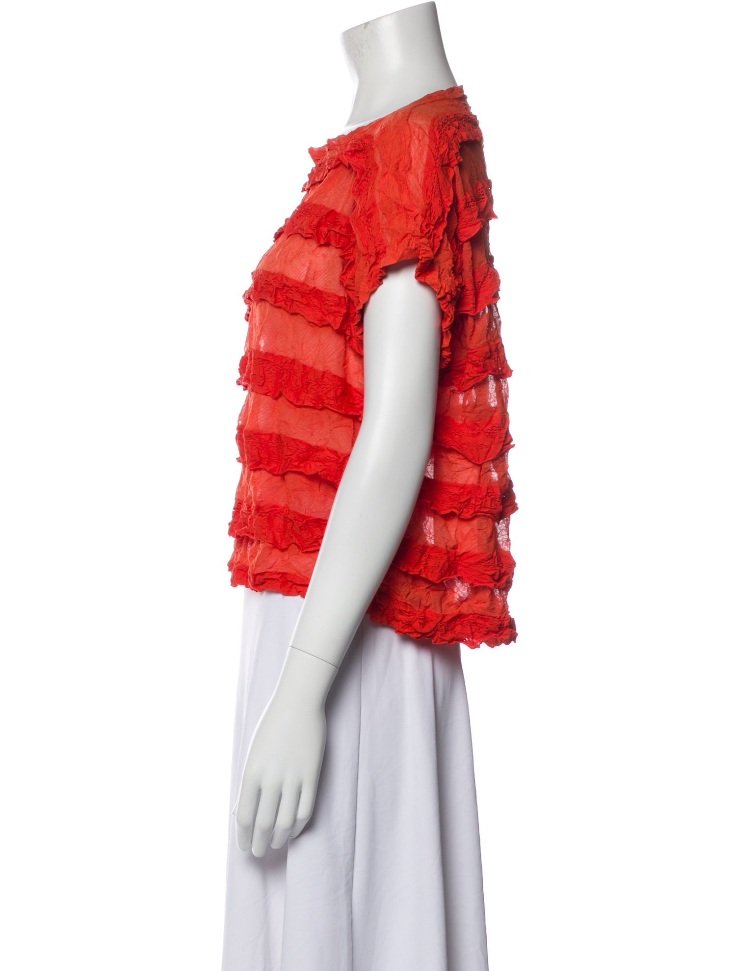 Issey Miyake Me Bateau Neckline Short Sleeve Crop Top