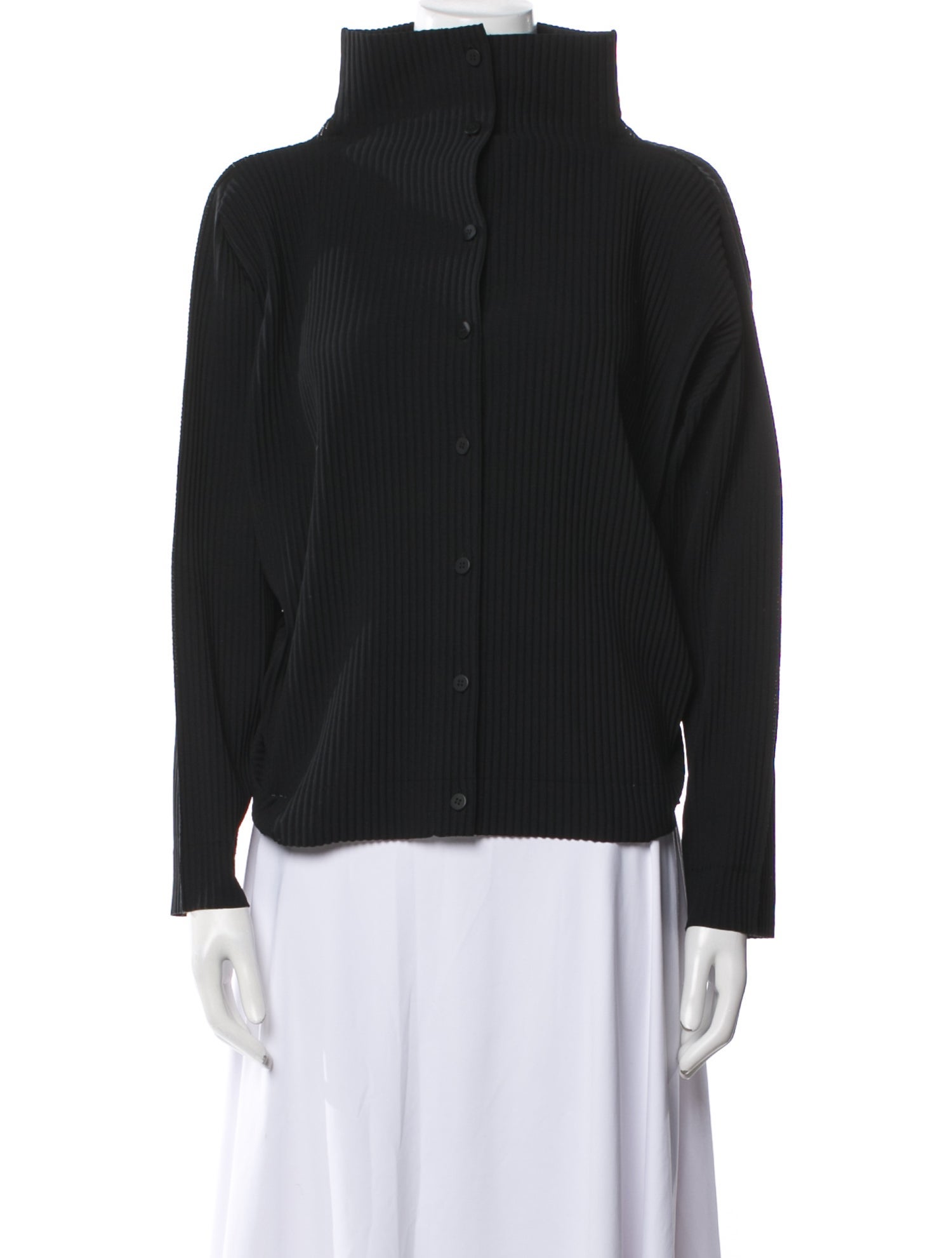Issey Miyake Me Turtleneck Long Sleeve Button-Up Top