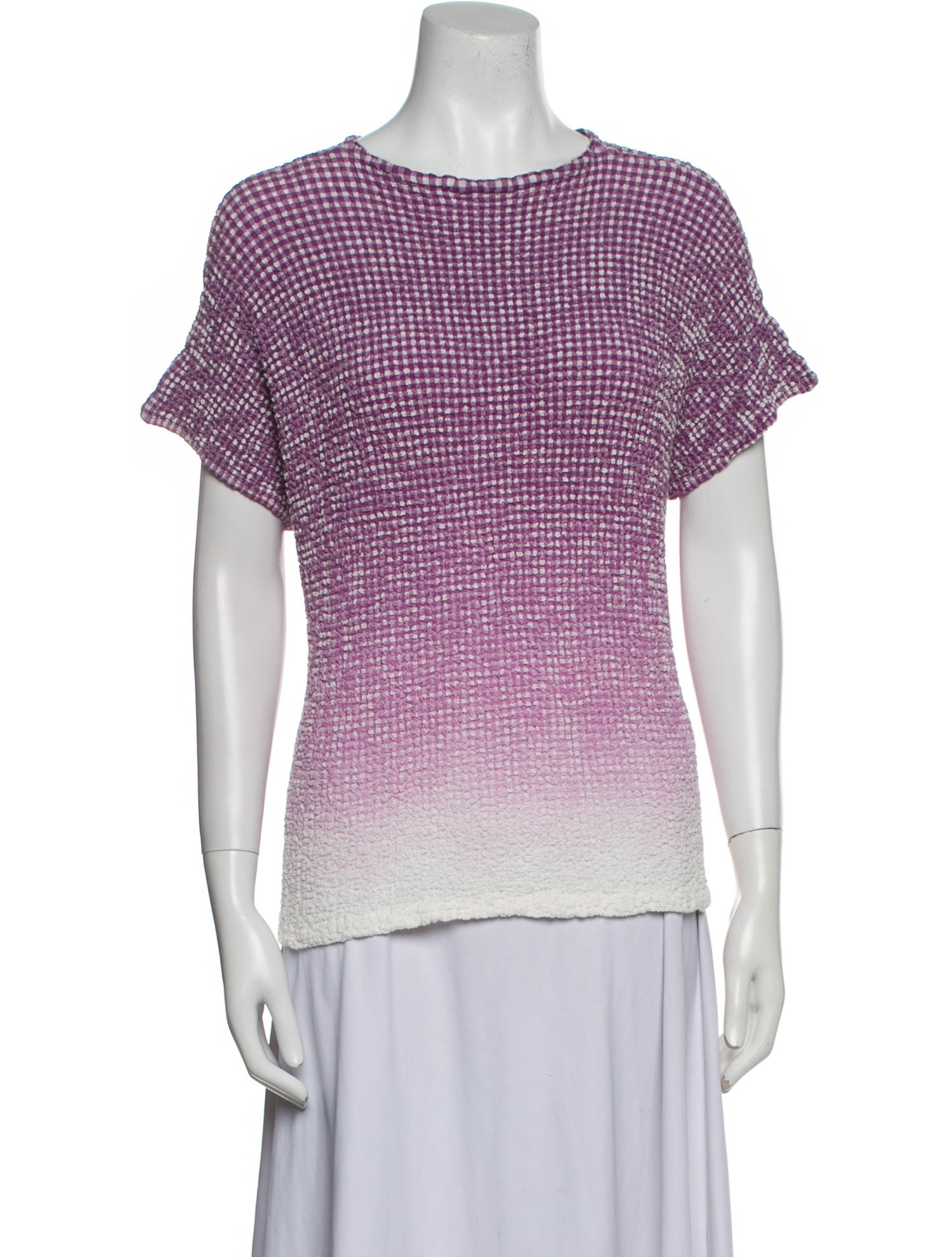 Issey Miyake Me Plaid Print Crew Neck Top