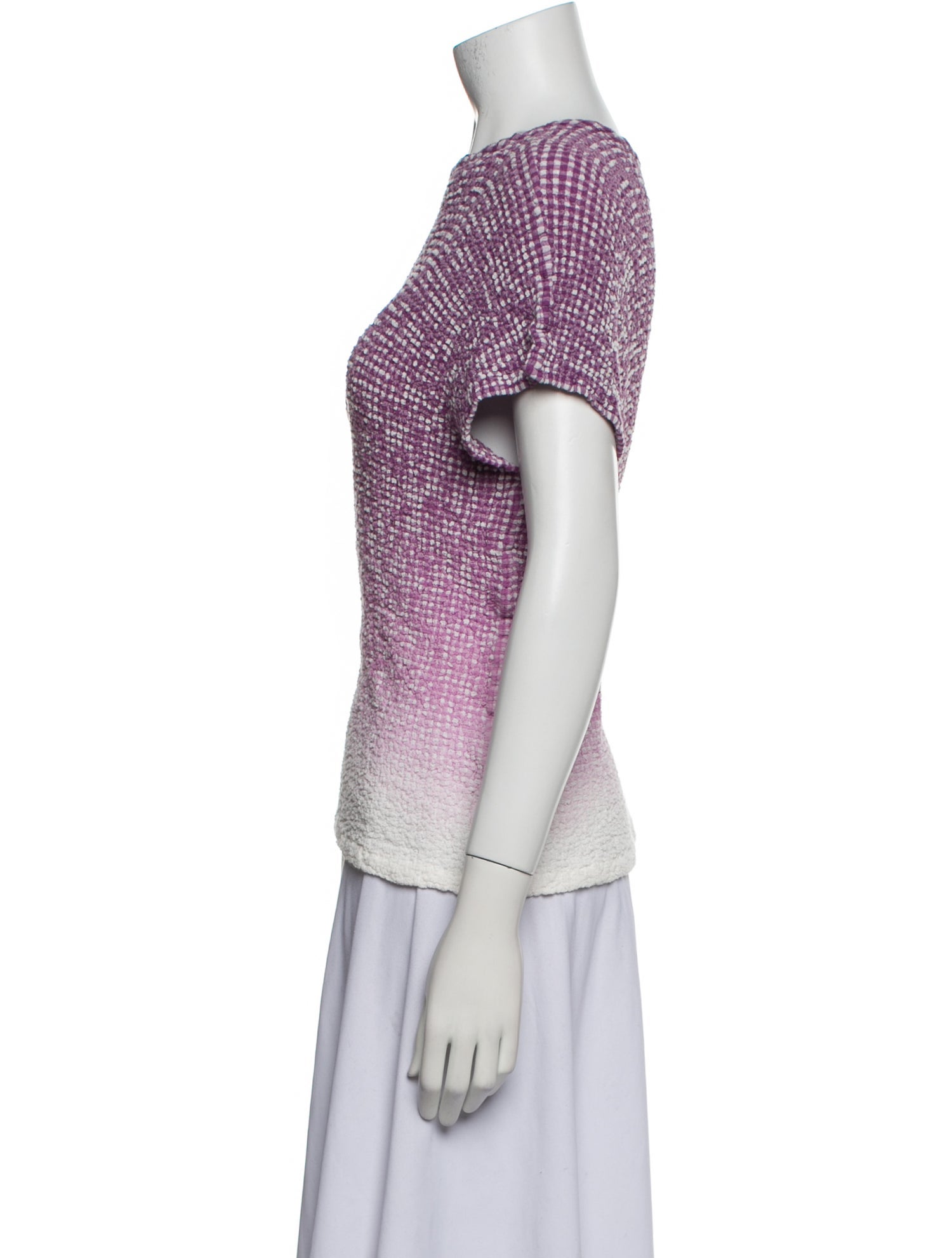 Issey Miyake Me Plaid Print Crew Neck Top