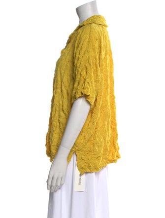 Issey Miyake Me Short Sleeve Button-Up Top