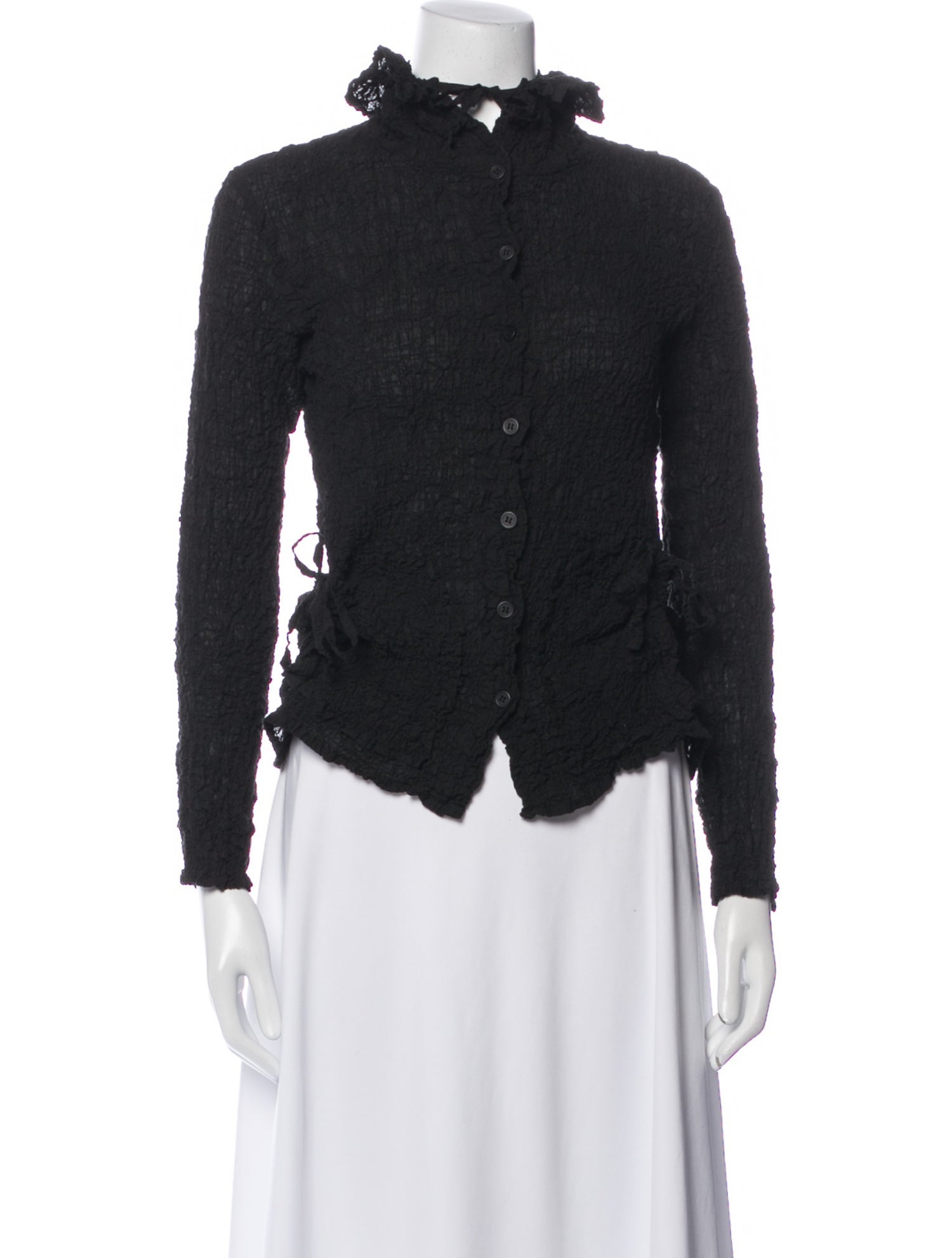 Issey Miyake Me Mock Neck Long Sleeve Button-Up Top