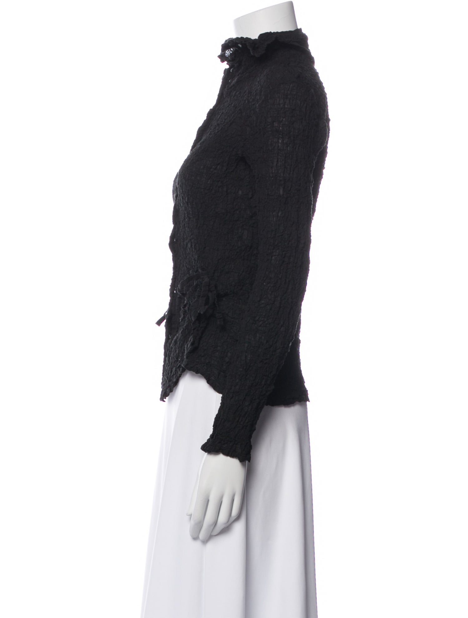 Issey Miyake Me Mock Neck Long Sleeve Button-Up Top