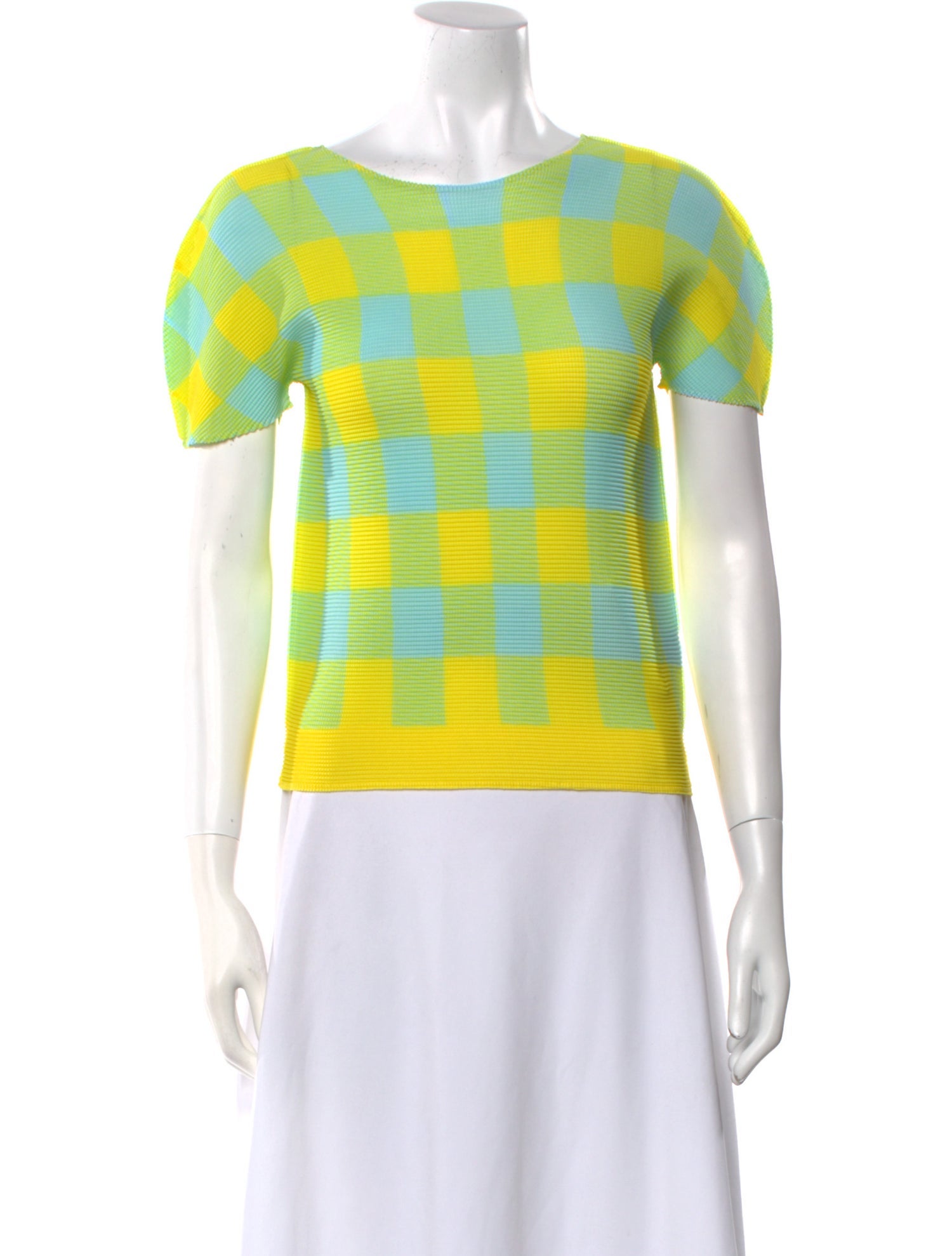 Issey Miyake Me Plaid Print Bateau Neckline T-Shirt