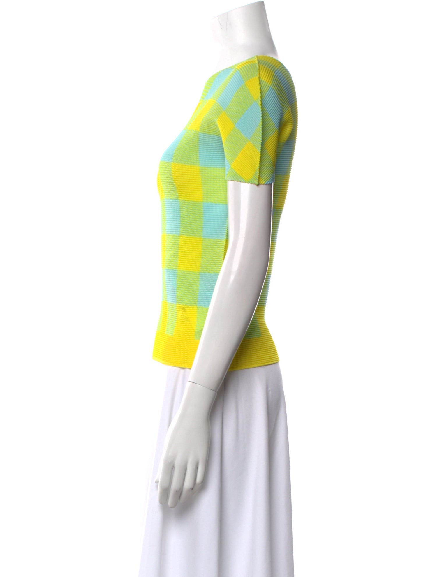 Issey Miyake Me Plaid Print Bateau Neckline T-Shirt