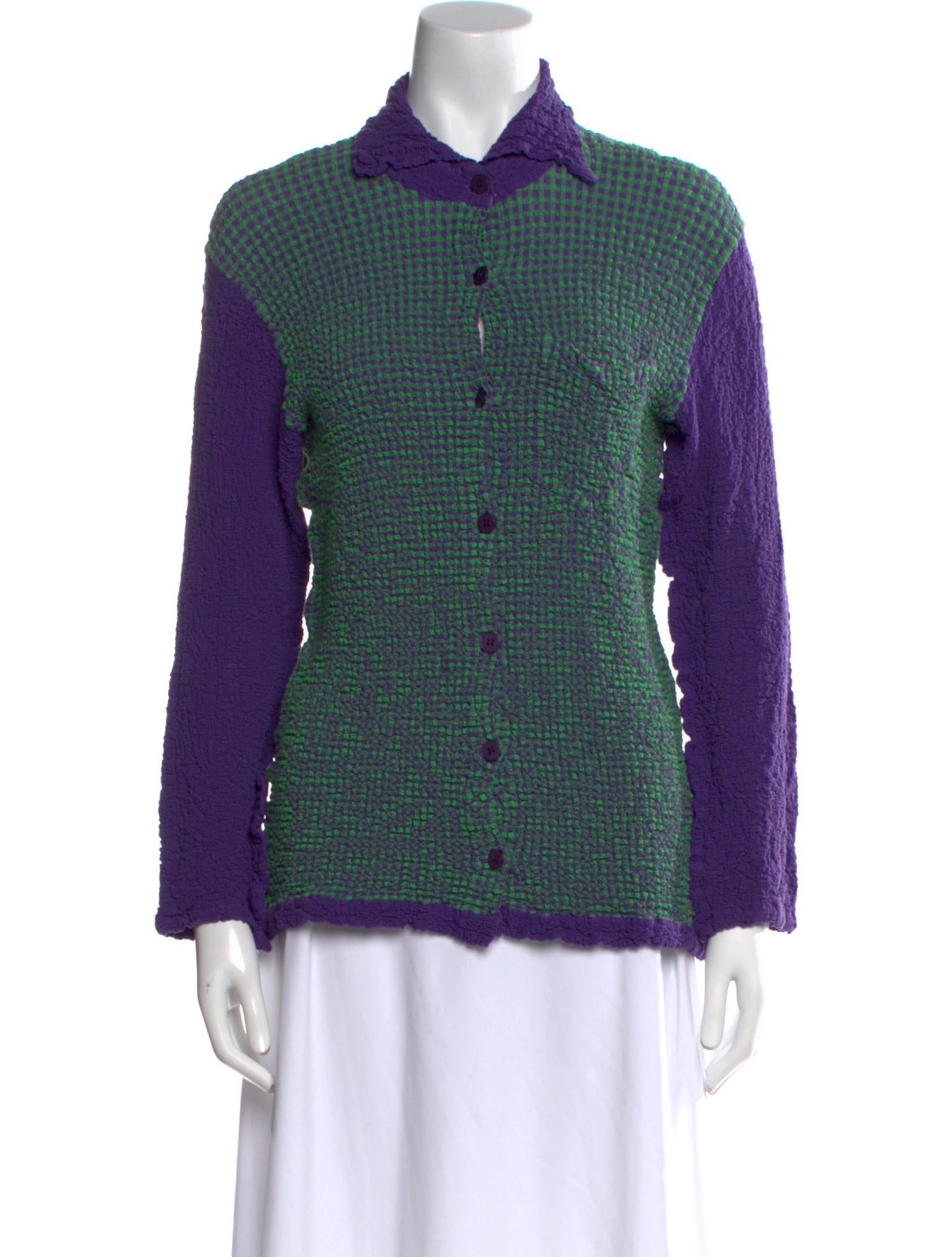 Issey Miyake Me Long Sleeve Button-Up Top