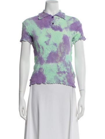 Pre-owned Issey Miyake Me Tie-dye Print Short Sleeve Polo In Green