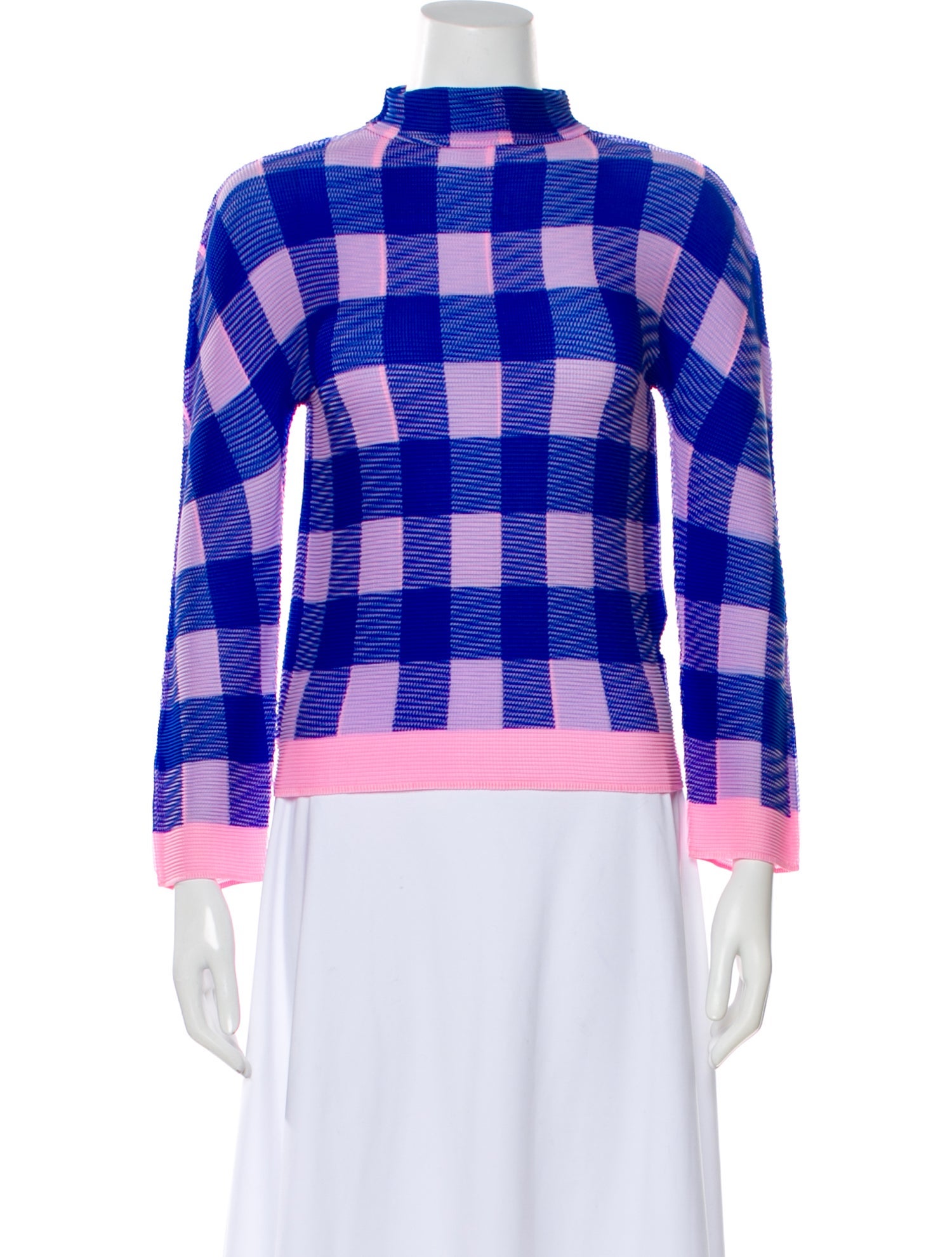 Issey Miyake Me Plaid Print Mock Neck Top