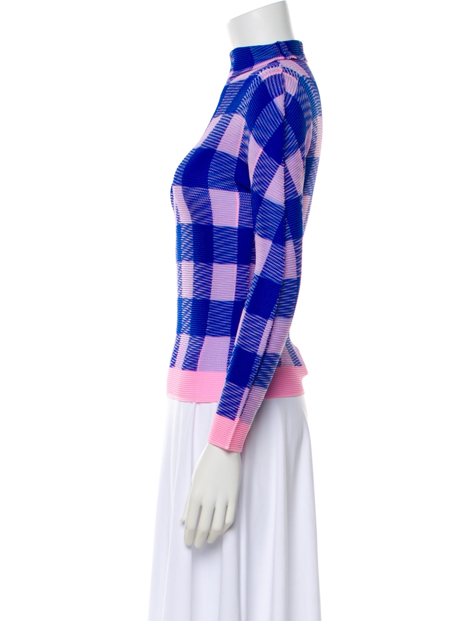 Issey Miyake Me Plaid Print Mock Neck Top