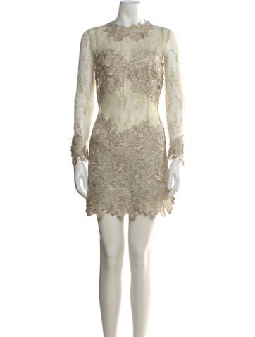 Pre-owned Issue New York Lace Pattern Mini Dress In Neutral