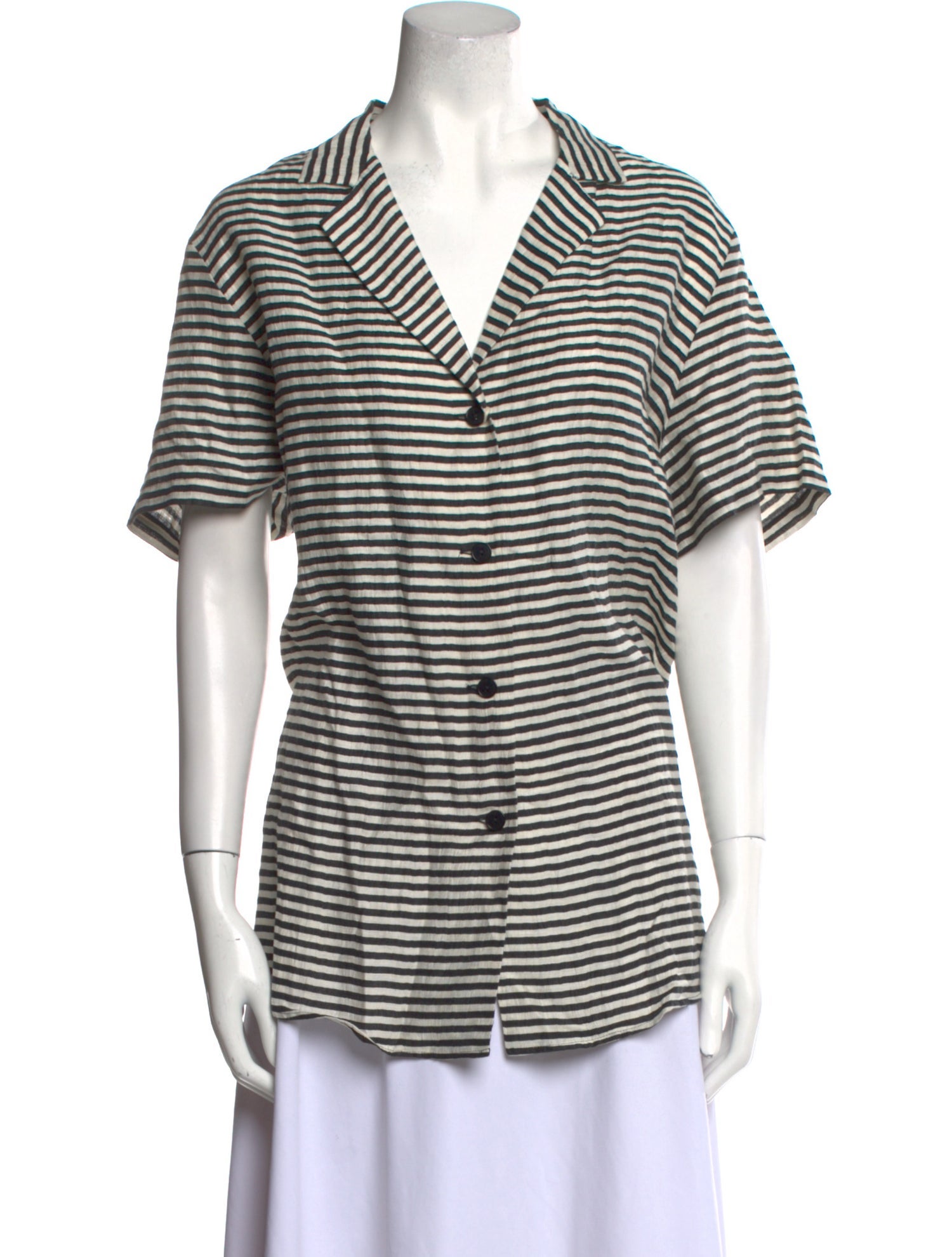 Voyage Linen Striped Button-Up Top