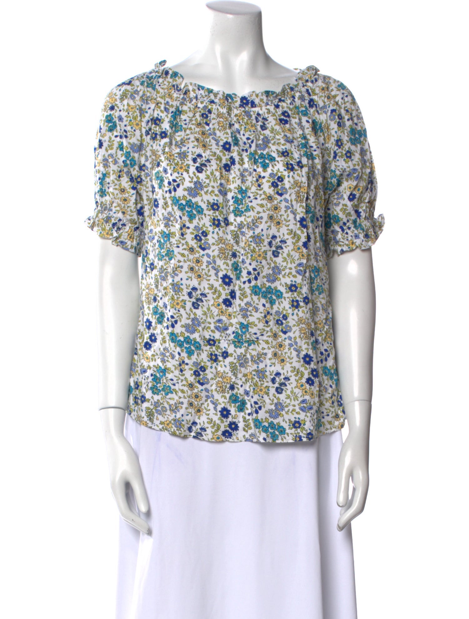 Voyage Floral Print Bateau Neckline Blouse