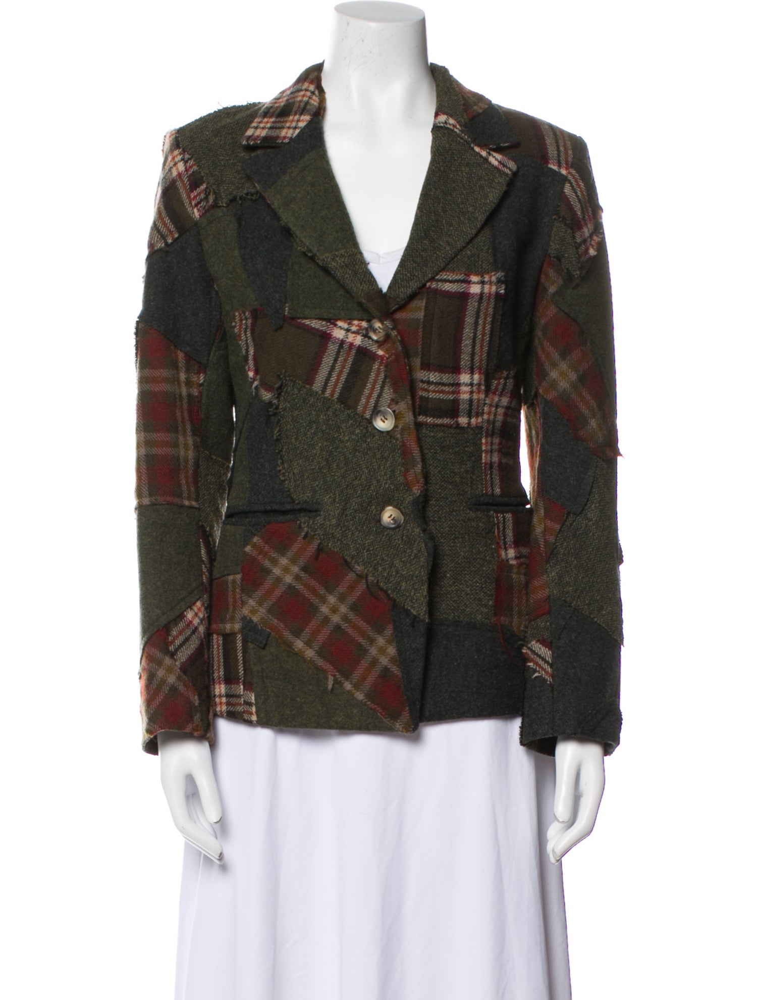 Ivan Grundahl Wool Plaid Print Blazer