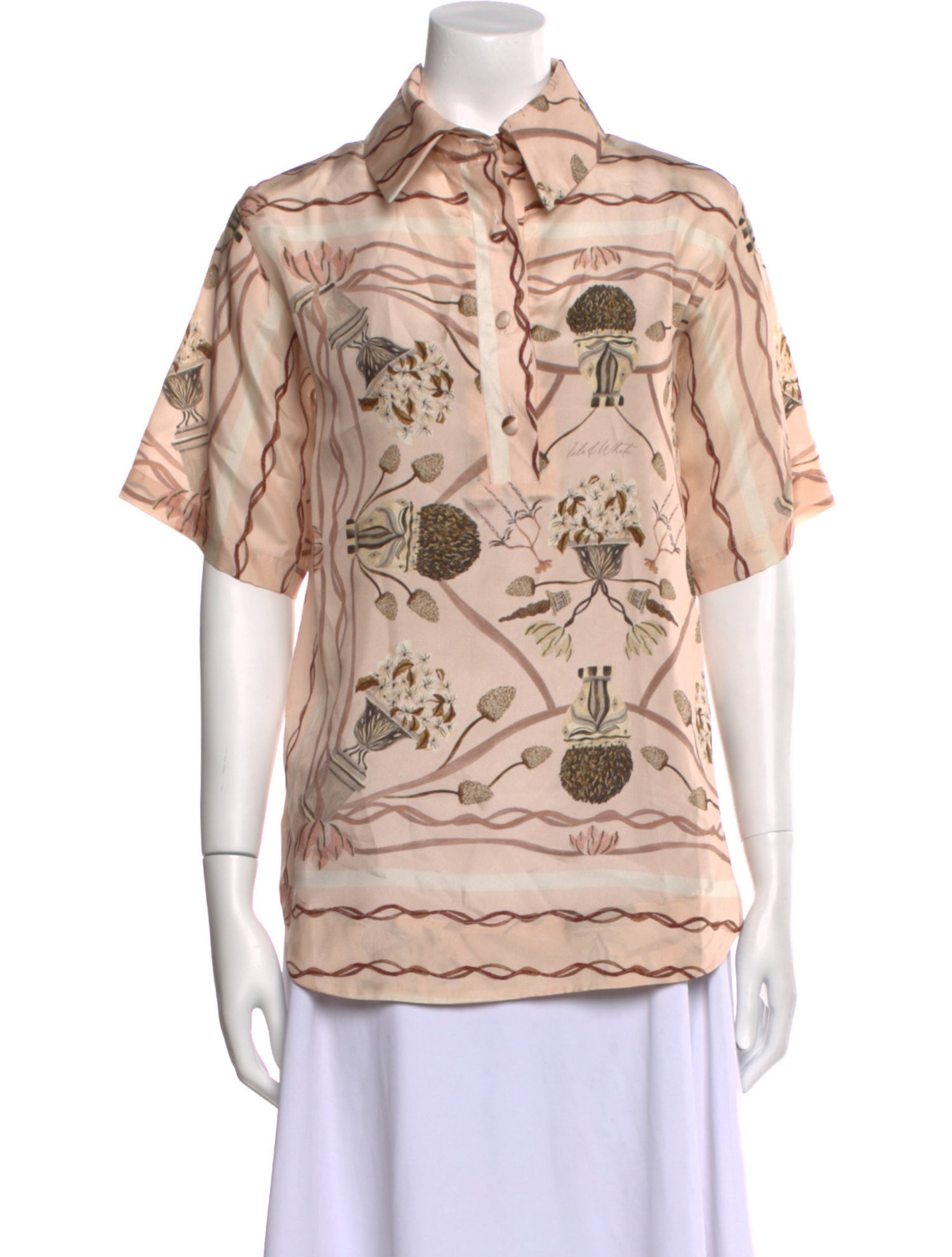 Isla & White Silk Printed Button-Up Top w/ Tags