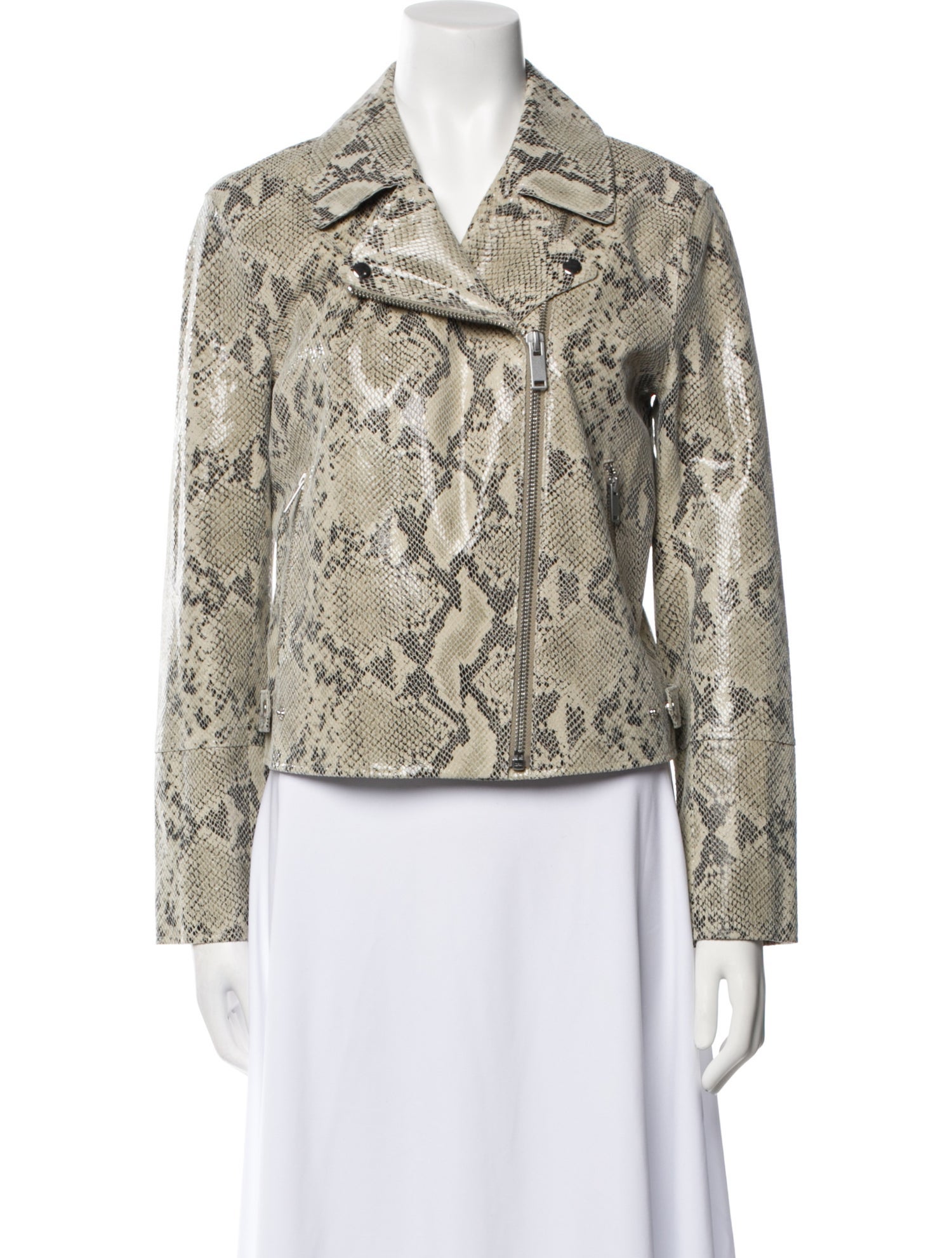 Intermix Leather Animal Print Biker Jacket