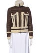 Intermix Leather Colorblock Pattern Faux Fur Jacket
