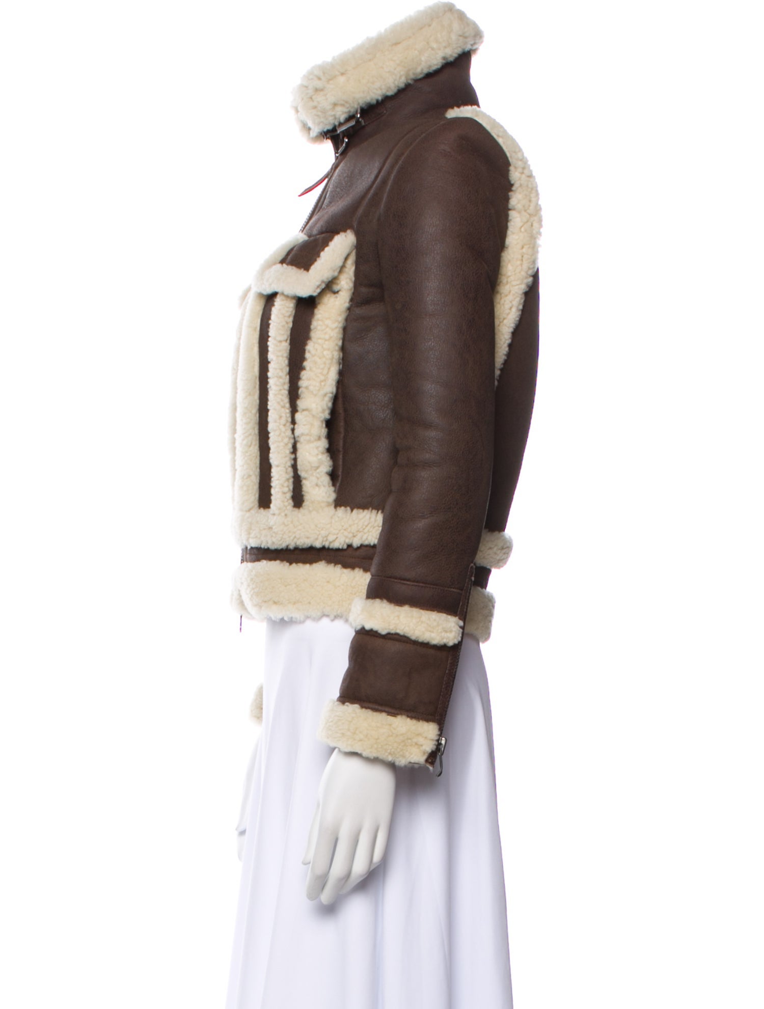 Intermix Leather Colorblock Pattern Faux Fur Jacket