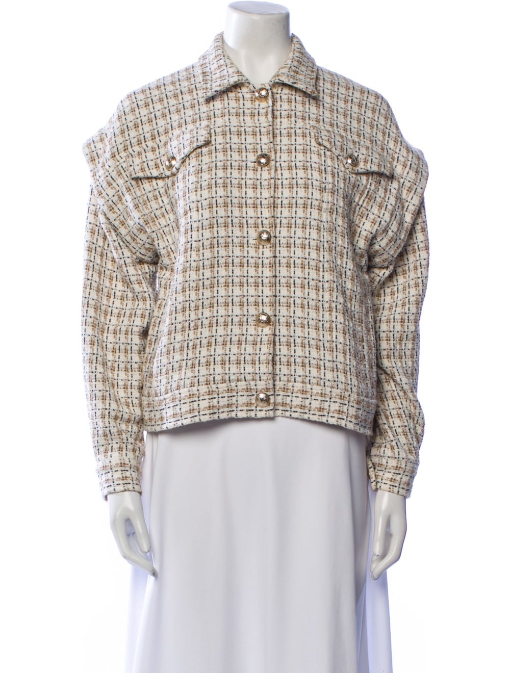 Intermix Jacket Neutrals Tweed Pattern Pointed Co… - image 1