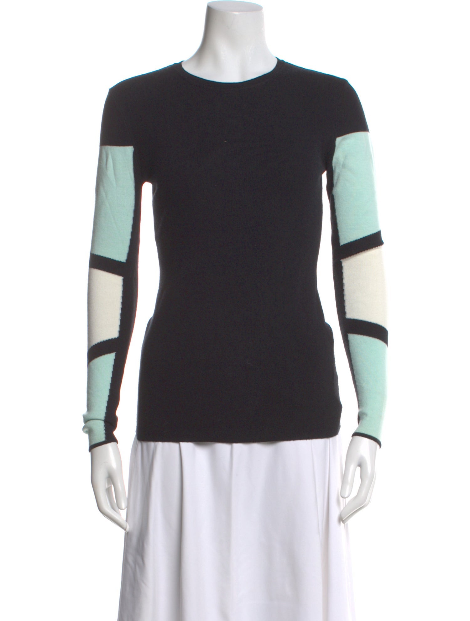 Intermix Colorblock Pattern Crew Neck Sweater