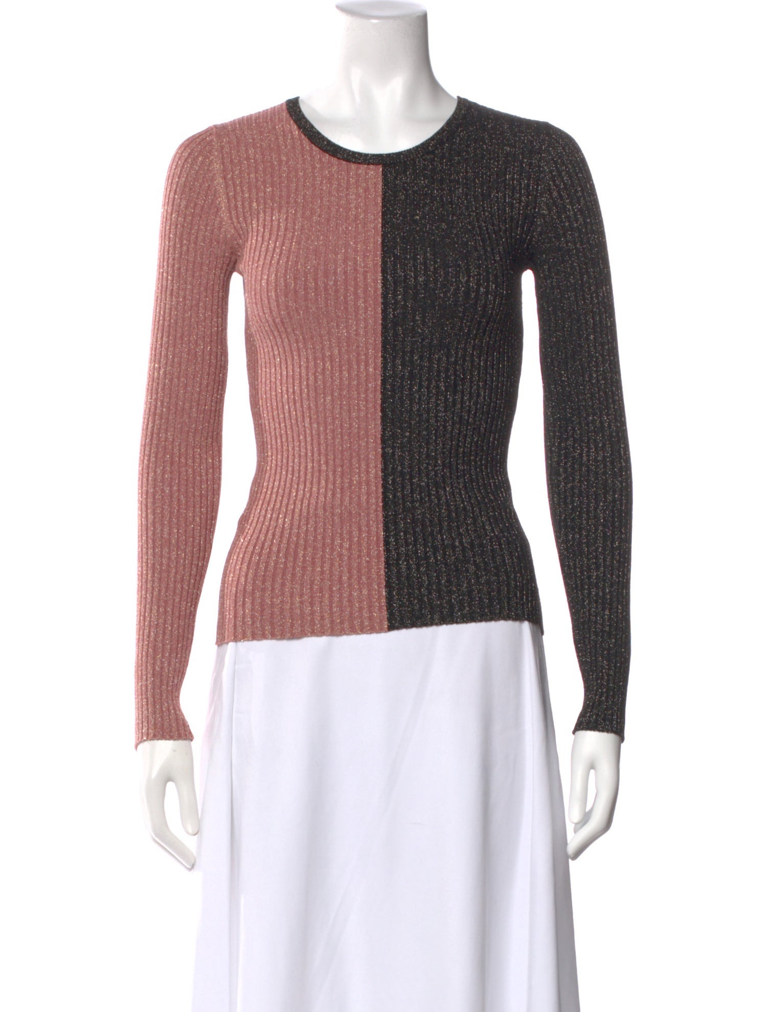 Intermix Colorblock Pattern Crew Neck Sweater