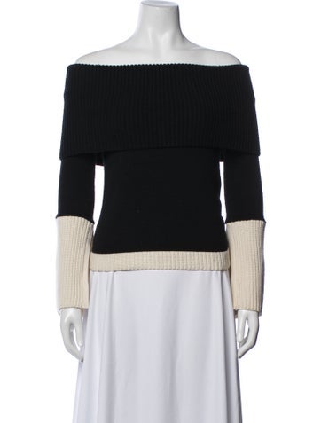 Pre-owned Intermix Wool Off-the-shoulder Sweater In Black