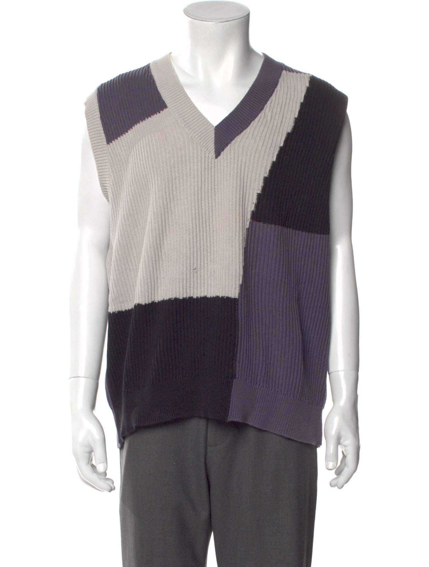 Izzue Colorblock Pattern V-Neck Sweater Vest