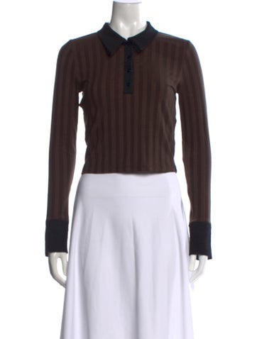 Pre-owned Simkhai Striped Long Sleeve Polo In Neutrals