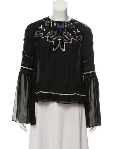 Jonathan Simkhai Tops Silk Embroidered Blouse XS