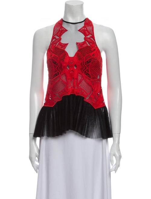 Jonathan Simkhai Lace Pattern Crew Neck Blouse Red
