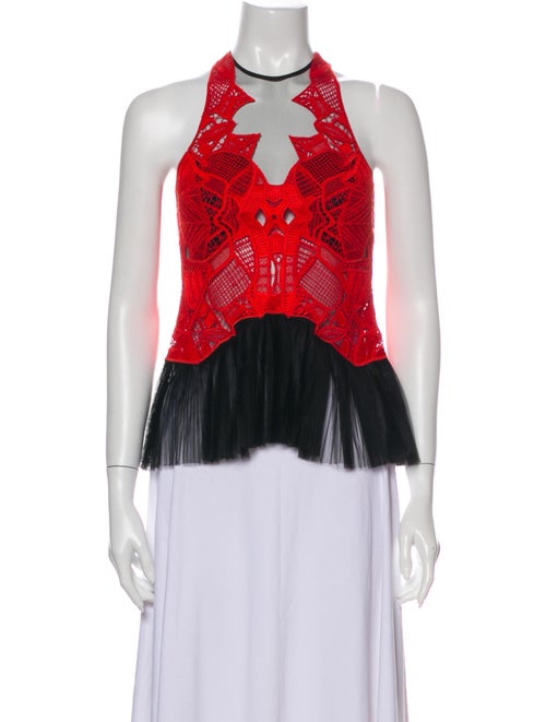 Jonathan Simkhai Lace Pattern Crew Neck Blouse Red