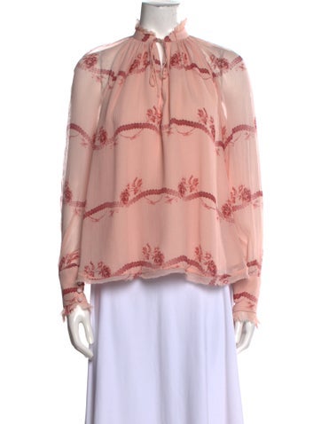 Jonathan Simkhai Tops Floral Print Mock Neck Blouse XS