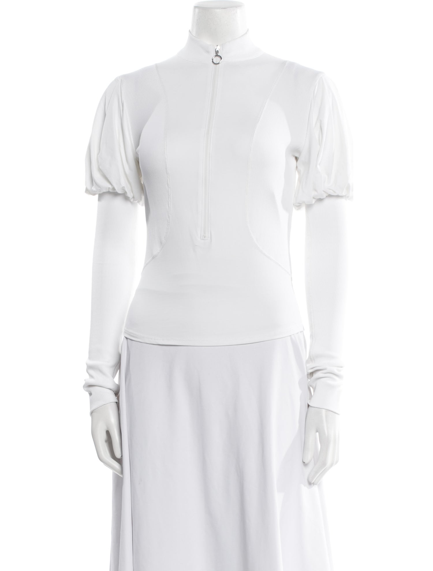 Jonathan Simkhai Nylon Mock Neck Button-Up Top