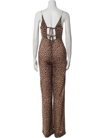 Jonathan Simkhai Animal Print Plunge Neckline Jumpsuit
