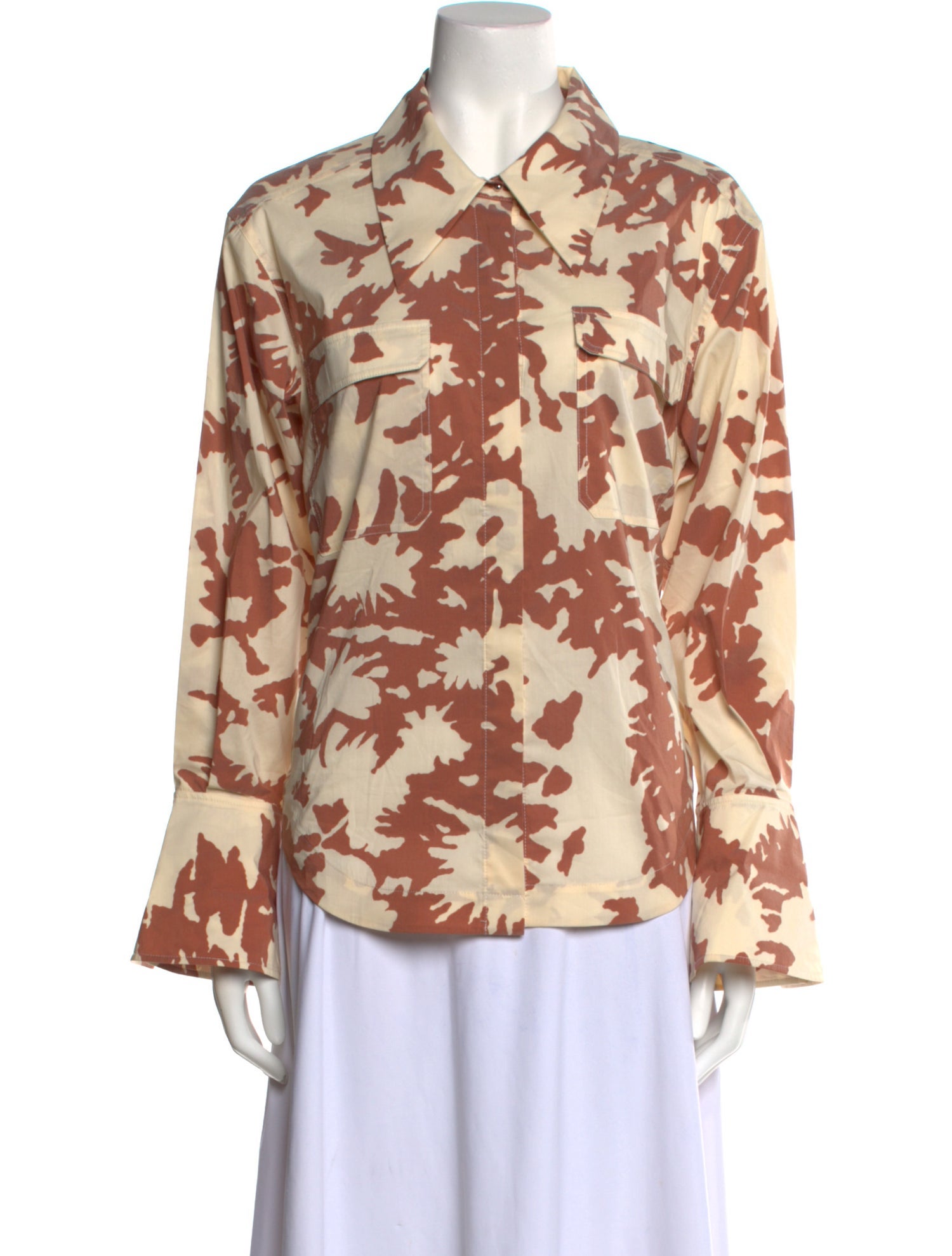 Jonathan Simkhai Printed Long Sleeve Button-Up Top w/ Tags