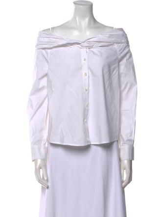 Jonathan Simkhai Off-The-Shoulder Long Sleeve Button-Up Top