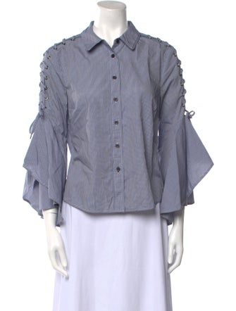 Jonathan Simkhai Plaid Print Three-Quarter Sleeve Button-Up Top