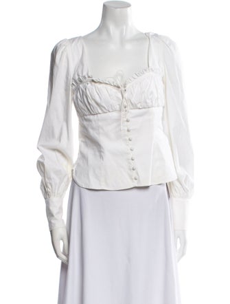 Jonathan Simkhai Square Neckline Long Sleeve Button-Up Top