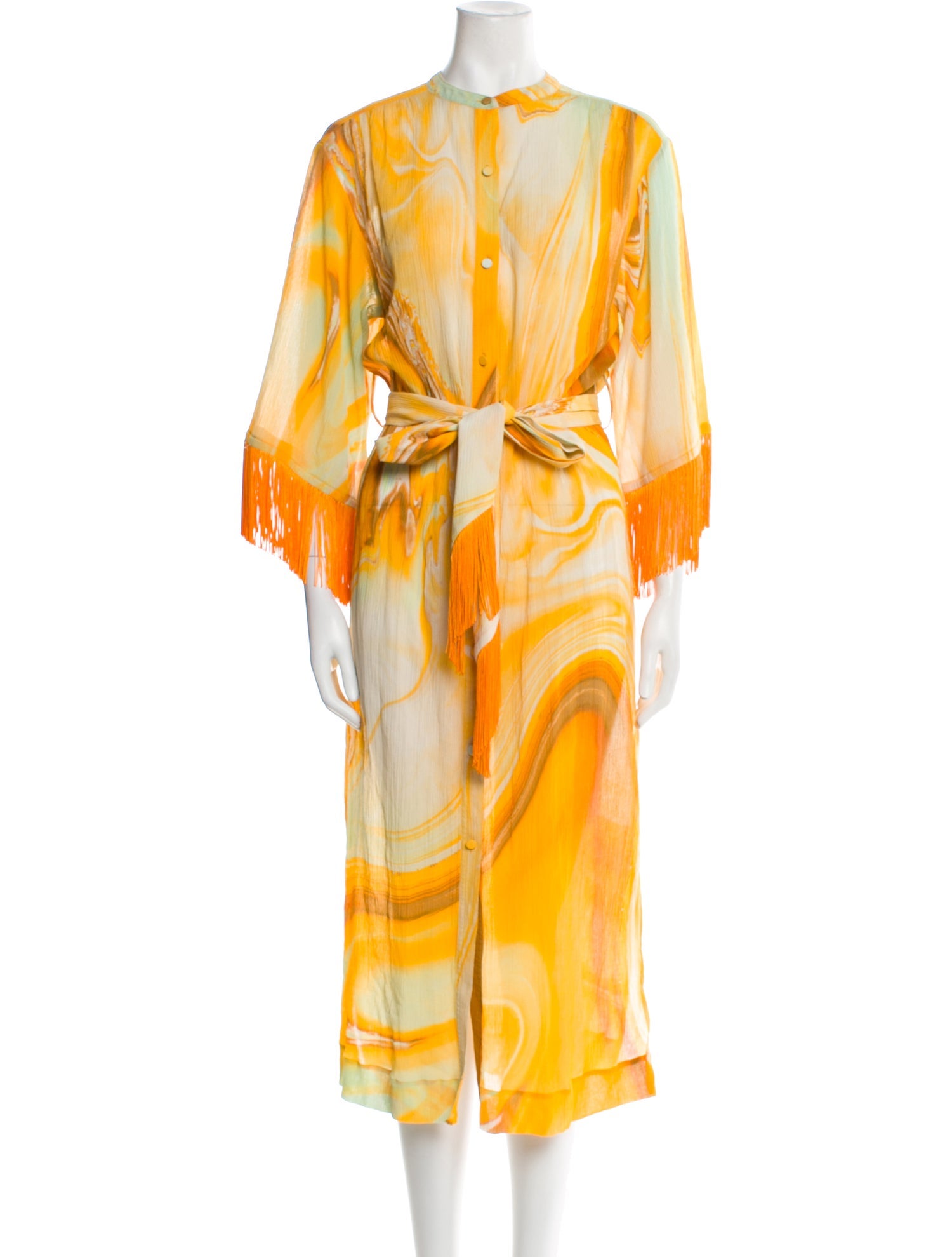 Jonathan Simkhai Tie-Dye Print Fringe Trim Accent Cover-Up