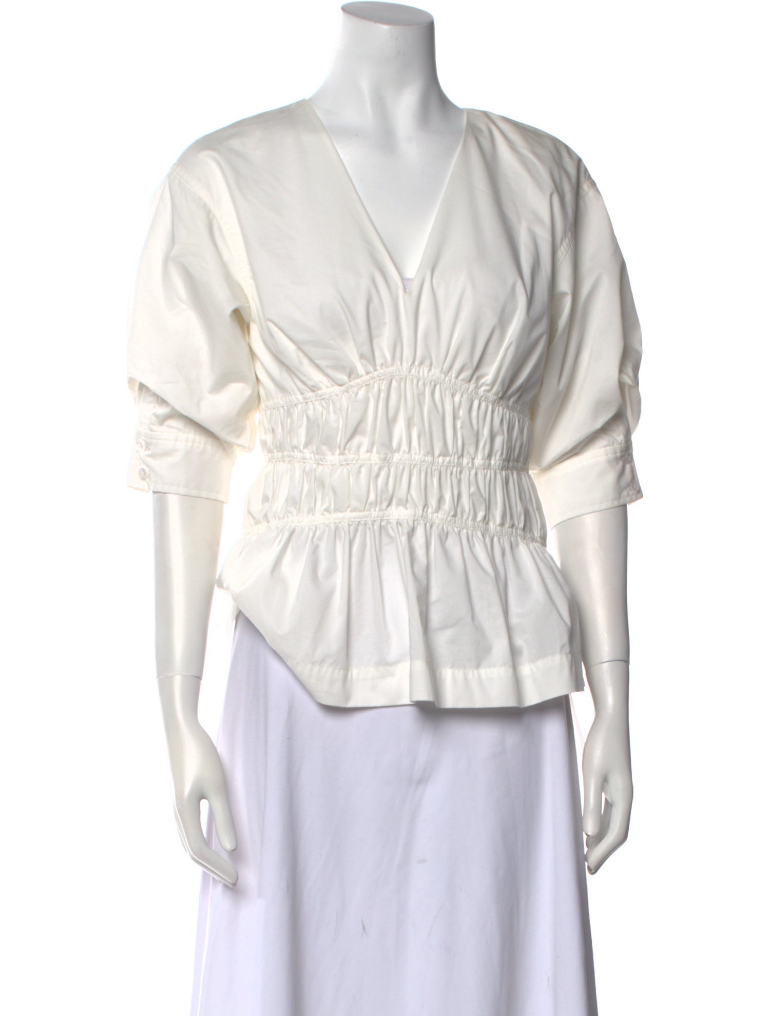 Jonathan Simkhai V-Neck Three-Quarter Sleeve Blouse