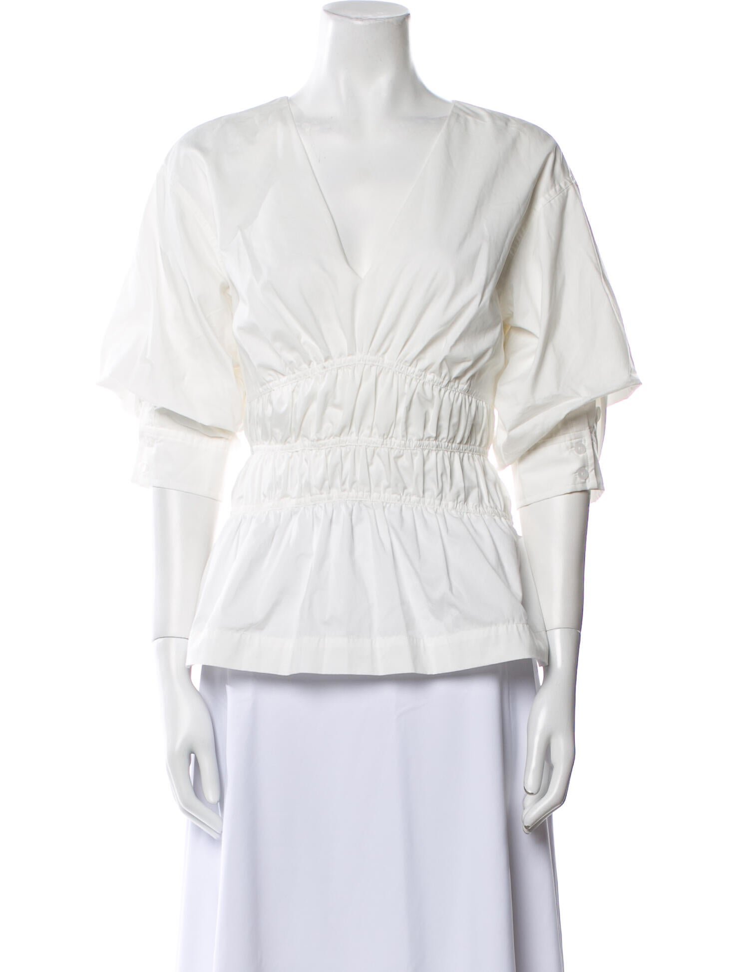 Jonathan Simkhai V-Neck Three-Quarter Sleeve Blouse