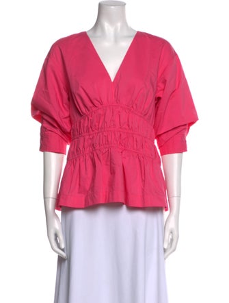 Jonathan Simkhai V-Neck Three-Quarter Sleeve Blouse