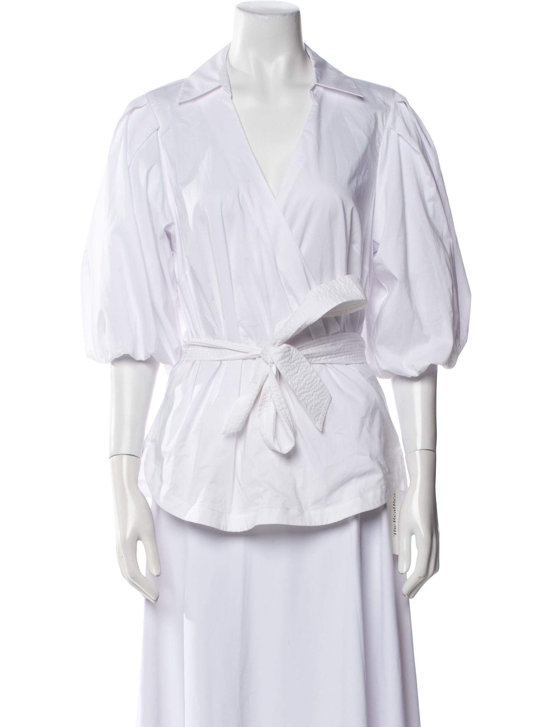 Jonathan Simkhai V-Neck Three-Quarter Sleeve Button-Up Top