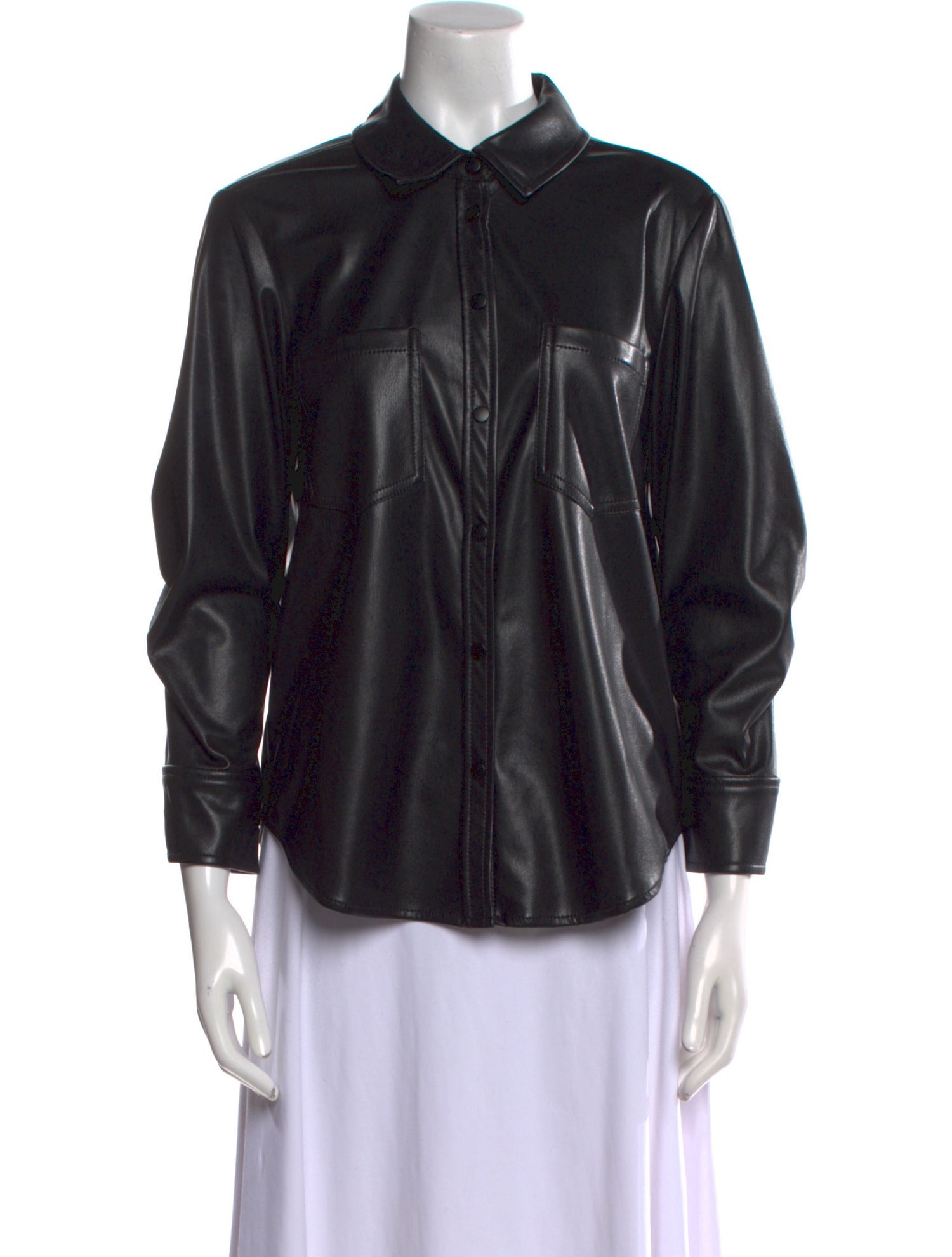 Jonathan Simkhai Faux Leather Three-Quarter Sleeve Button-Up Top