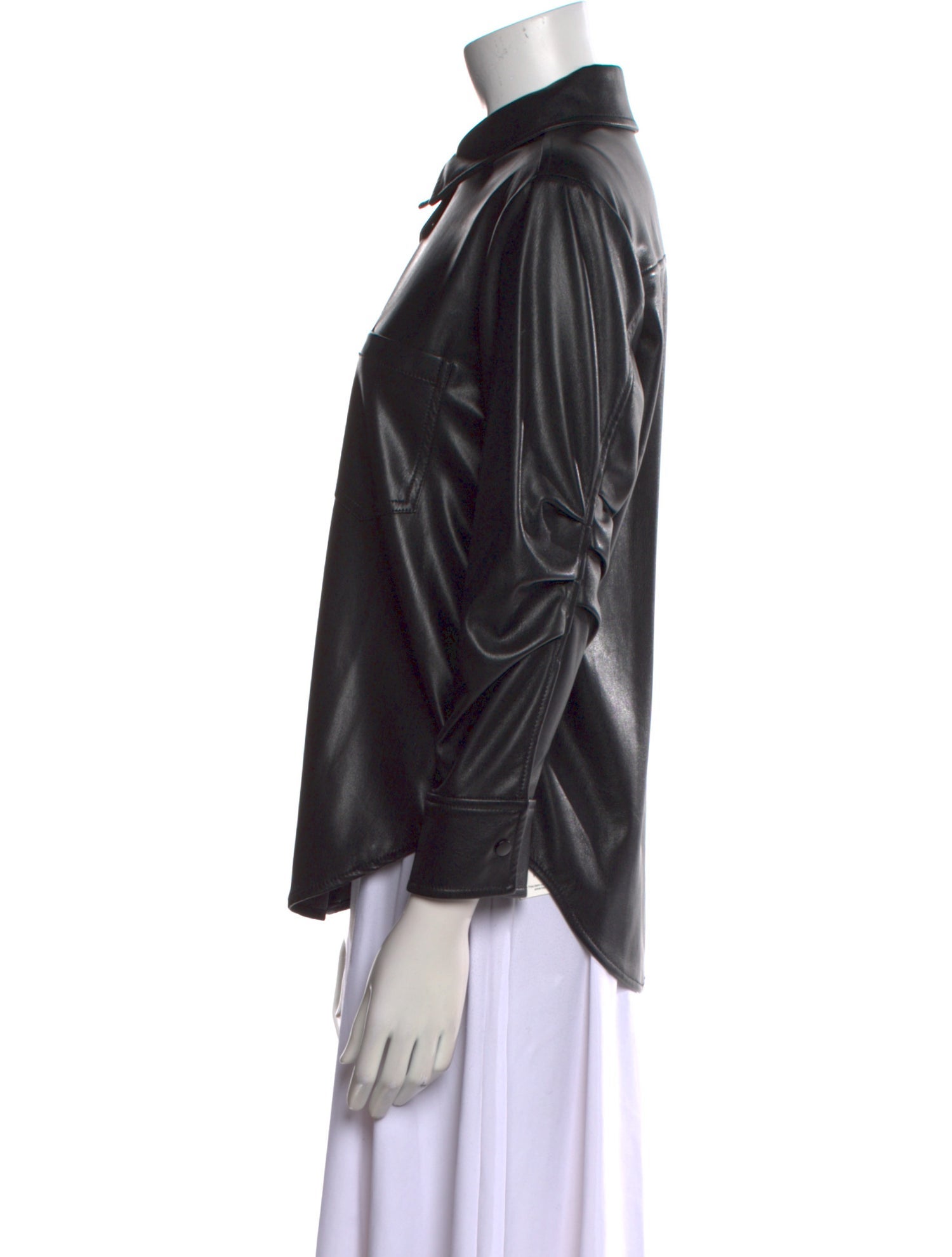 Jonathan Simkhai Faux Leather Three-Quarter Sleeve Button-Up Top