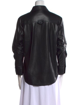 Jonathan Simkhai Faux Leather Three-Quarter Sleeve Button-Up Top